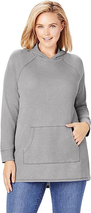 Woman Within Women's Plus Size Washed Thermal Waffle Hooded Sweatshirt | Amazon (US)