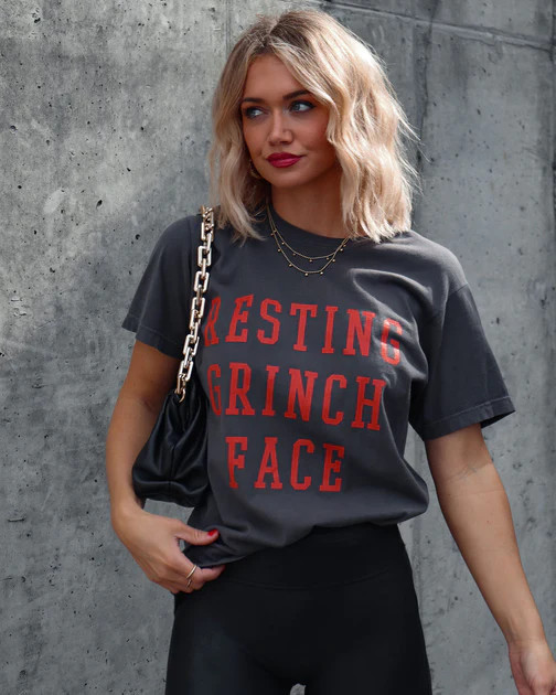 PREORDER - Resting Grinch Face Cotton Tee - Charcoal | VICI