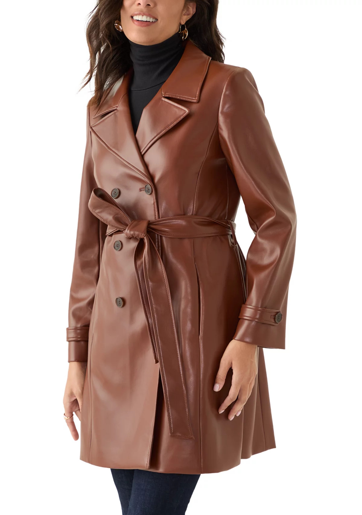 Women's Vegan Leather Belted Trench Coat | Belk