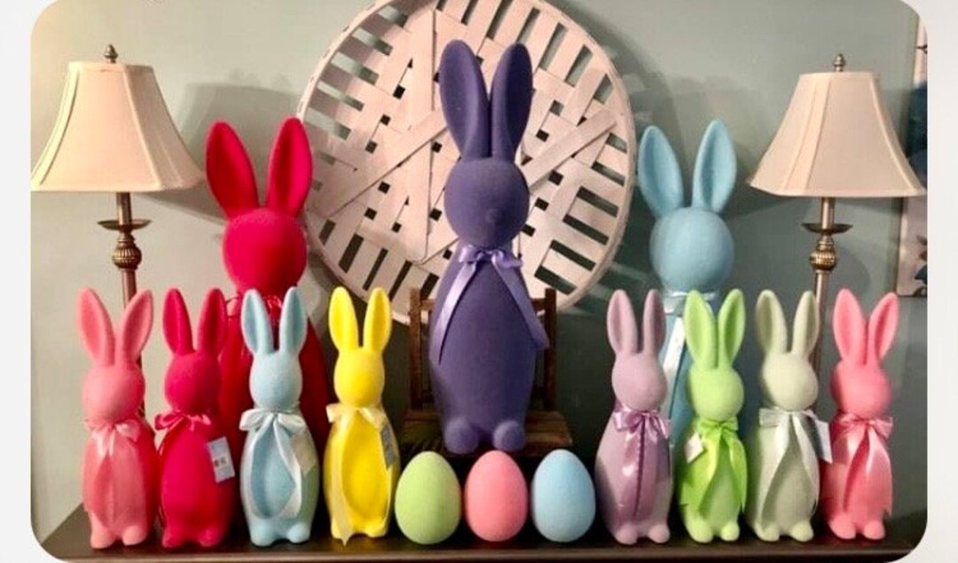 Sale 16" Flocked Bunnies, Easter Home Decor, Adorable Modern Bunny, Many color options, Unique Sp... | Etsy (US)
