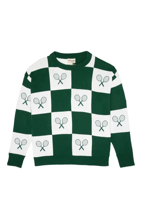 Ellsworth + Ivey Riley Sweater Checkered Tennis in Green /Ivory at Nordstrom, Size Large | Nordstrom