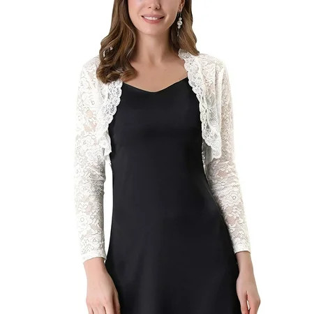 SUNSIOM Women Floral Lace Cardigan Adults See-through Scalloped Long Sleeve Crop Tops Black White Re | Walmart (US)