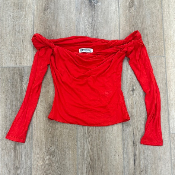 Princess Polly Red Ruched Long Sleeve Off the Shoulder Top NWOT | Poshmark