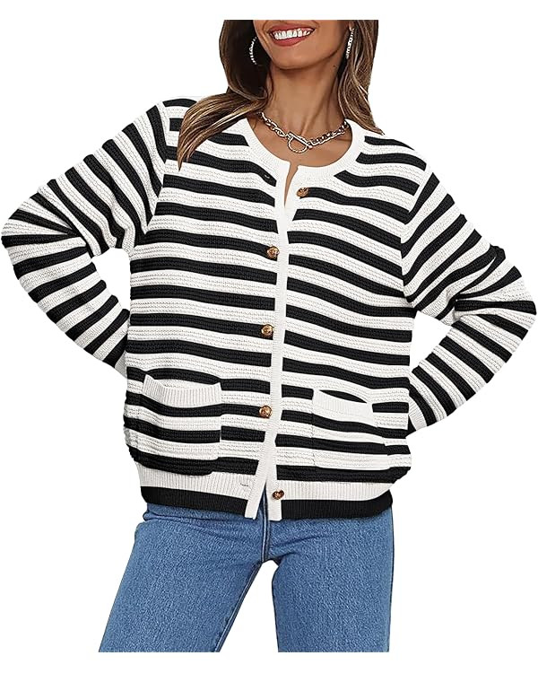 LILLUSORY Women's Cardigan Sweaters 2023 Fall Open Front Long Sleeve Button Down Knit Cardigans O... | Amazon (US)