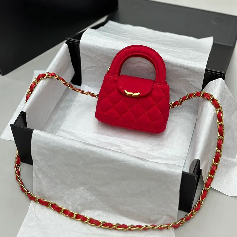 23K Womens Mini Makeup Bag Shoulder Bag Classic Red Cotton Flip Top Diamond Gold Hardware Metal B... | DHGate