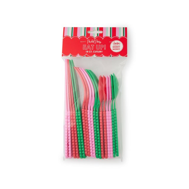 Packed Party Merry Merry Christmas Disposable Plastic Silverware Set - 18 Count | Walmart (US)