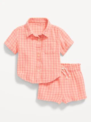 Printed Short-Sleeve Double-Weave Pocket Shirt & Shorts Set for Baby | Old Navy (US)