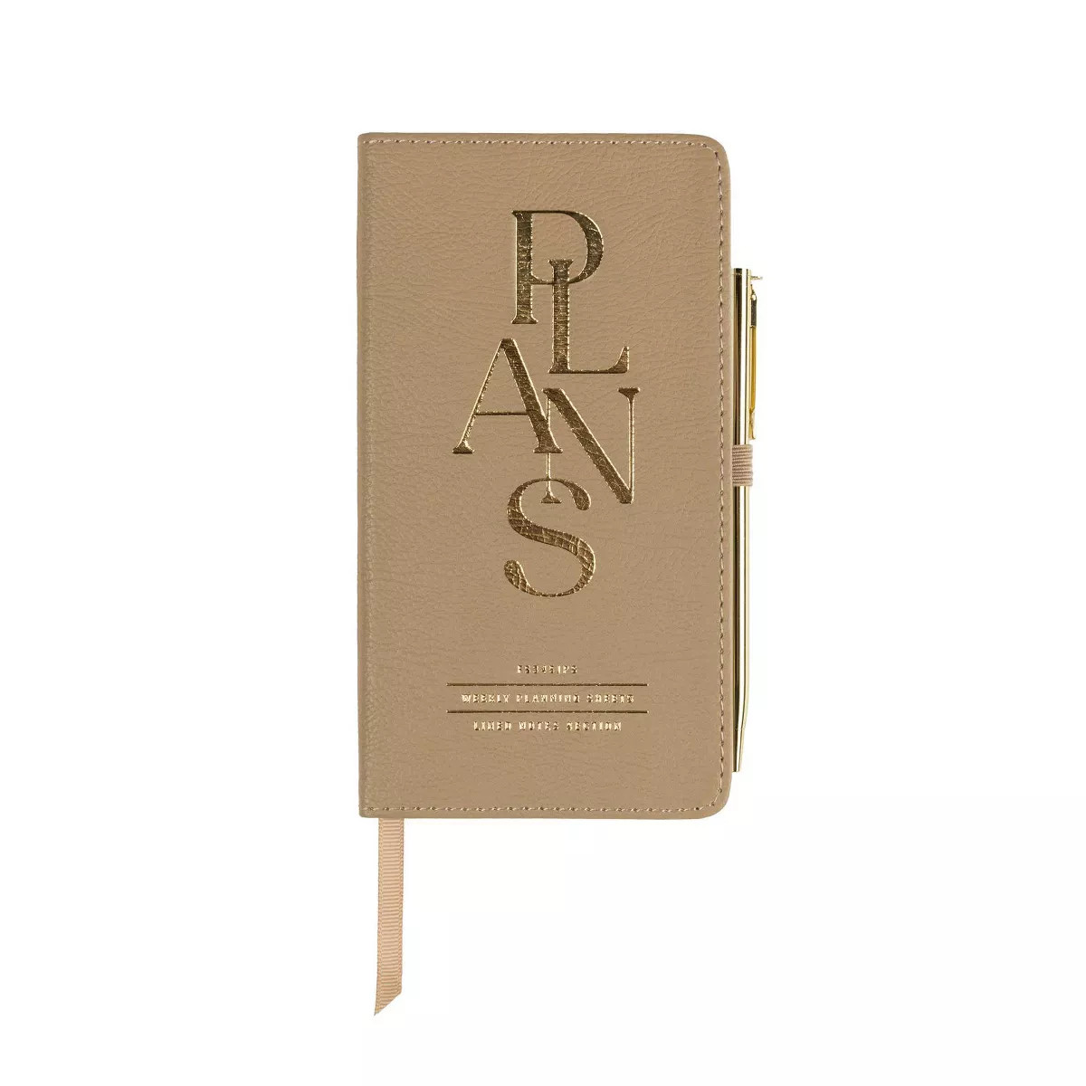 Fringe Studio Faux Leather  Weekly Planner & Pen Set 3.63" x 6.88" Beige Plans Stacked | Target