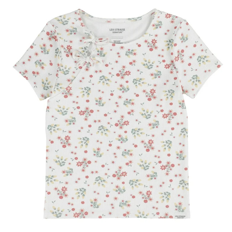 Levi Strauss Signature Girl Short Sleeve Bow Top, Sizes 4-16 | Walmart (US)