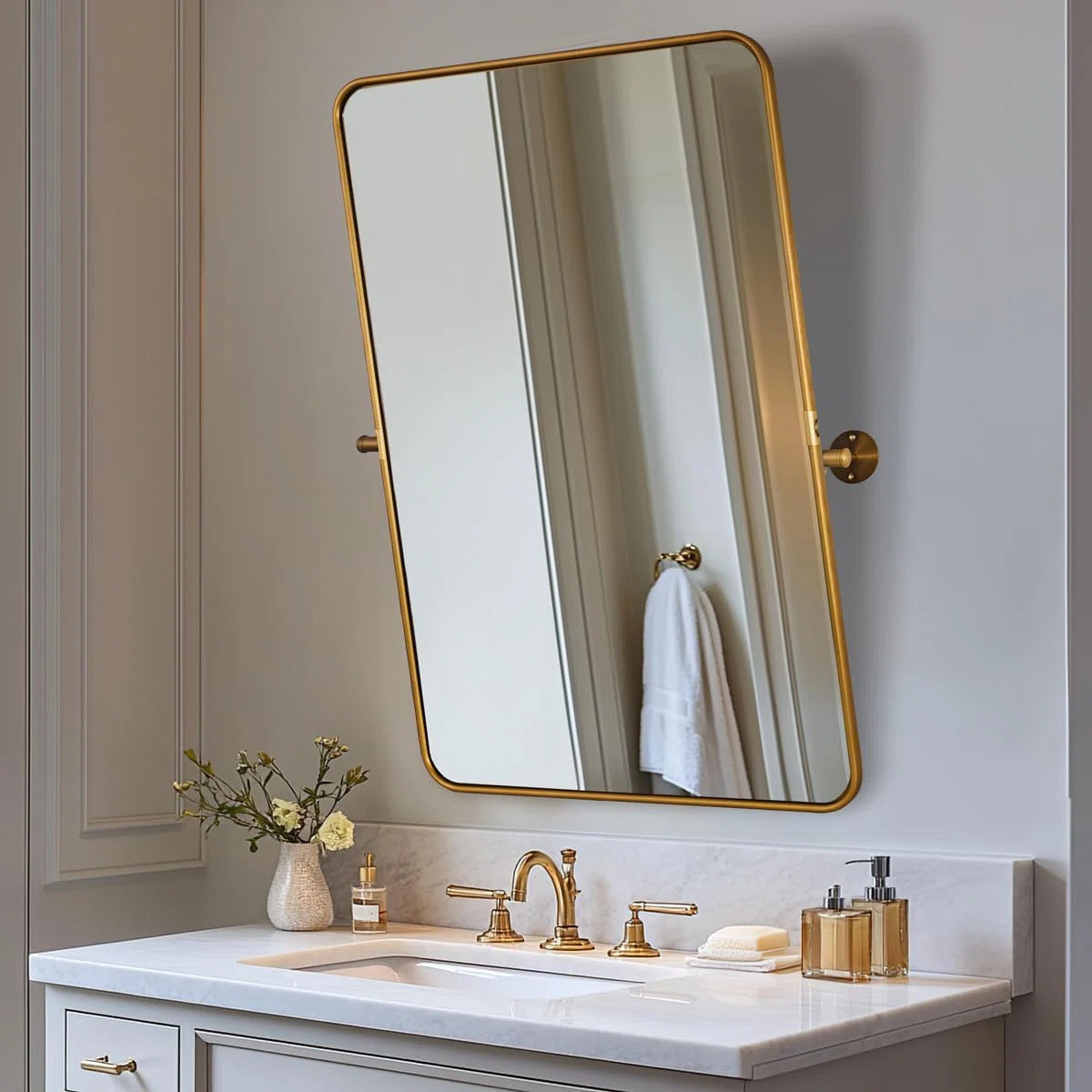 Modern Metal Tube Framed Rectangle Pivot Mirror Adjustable Tilting Bathroom Mirror | Wayfair North America