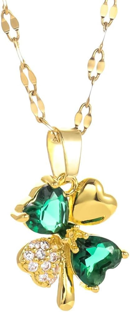 Dainty Gold Plated Clover Green CZ Choker Necklace for Women Cute Stainelss Steel Heart Shaped Cr... | Amazon (US)