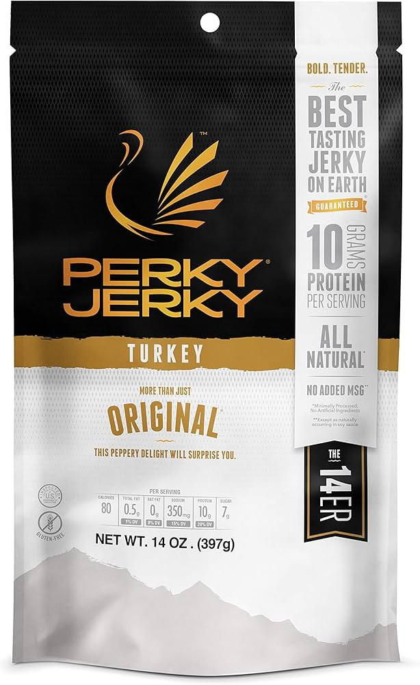 Perky Jerky Original Turkey Jerky, 14oz - Low Sodium - 10g Protein per Serving - Low Fat - 100% U... | Amazon (US)