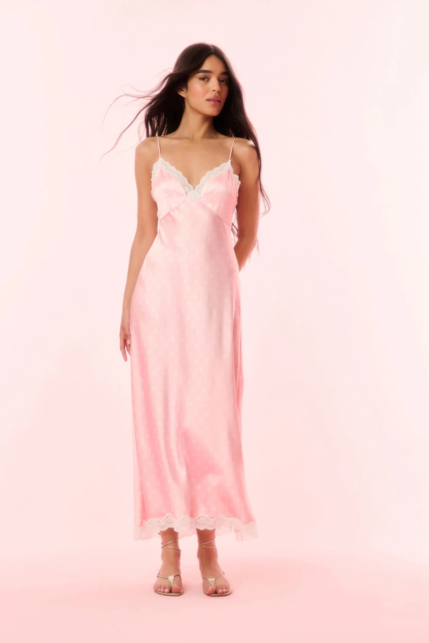 Manuela Satin Polkadot Maxi Slip Dress | LoveShackFancy