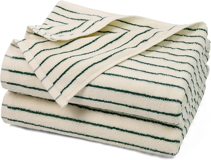 Jacquotha Green Striped Bath Towels Set of 2 | Amazon (US)