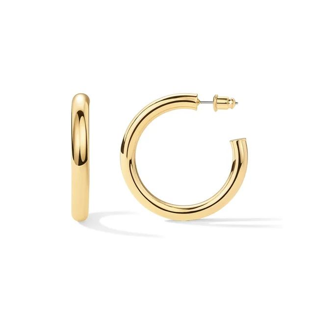 PAVOI 14K Yellow Gold Plated Lightweight Chunky Open Hoops | Gold Hoop Earrings for Women | 40mm ... | Walmart (US)