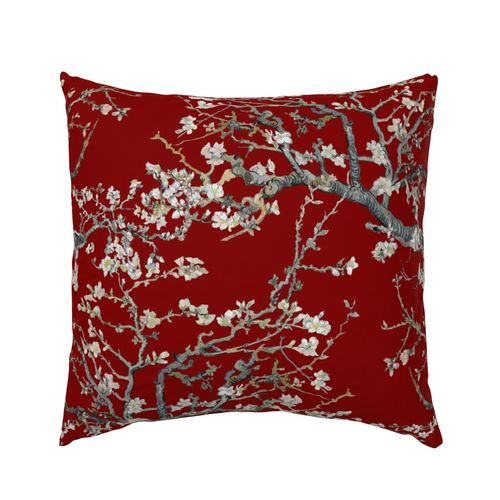 Almond Blossoms ~ Van Gogh ~ Grey on Oxblood | Spoonflower