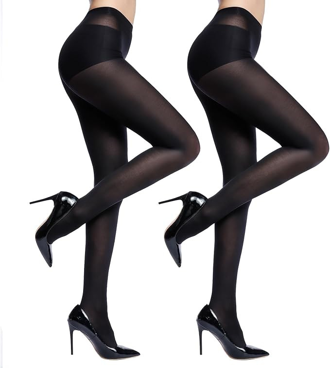 2 Pairs tights for women tummy control, Control Top Microfiber 40D Semi Opaque tights for women | Amazon (US)