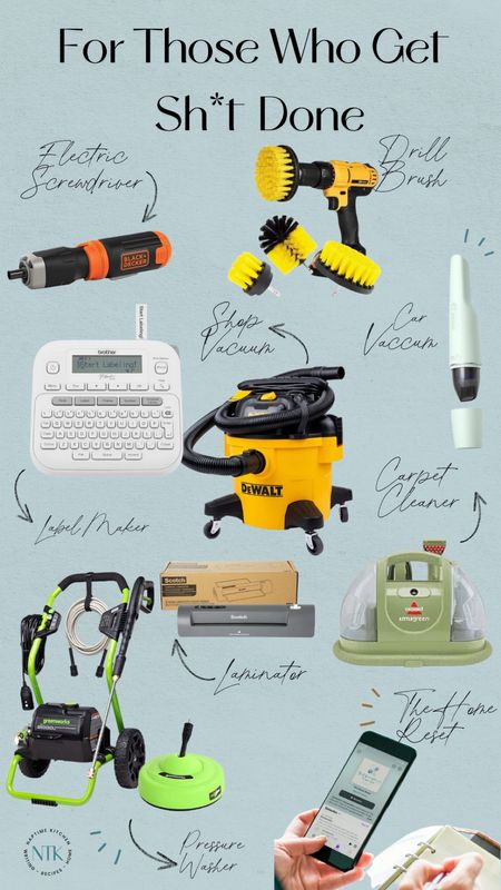 A very practical gift guide for people that like to get things done! Men’s gift, cleaning and organizing gifts, drill brush for cleaning the shower tiles, if you have dogs and kids this carpet cleaner is a must have and also the Home Reset is the perfect gift to help someone who is really wanting to de clutter for the new year - found on my website

#LTKhome #LTKHoliday #LTKGiftGuide