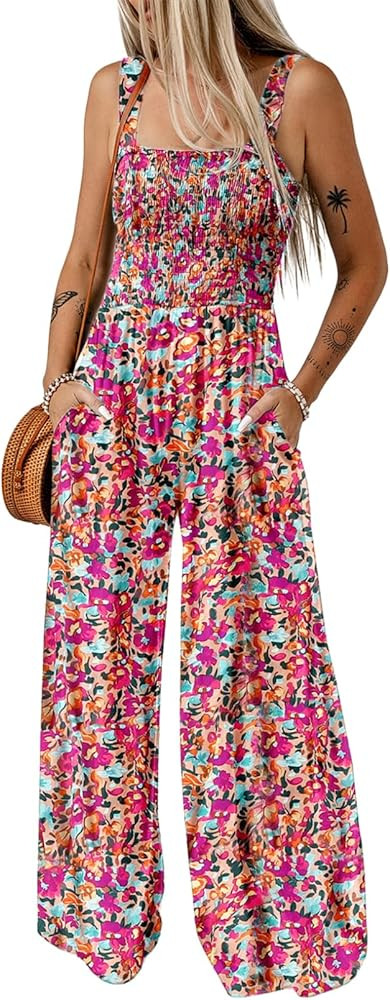 Dokotoo Women's Casual Loose Overalls Jumpsuits One Piece Sleeveless Printed Wide Leg Long Pant R... | Amazon (US)
