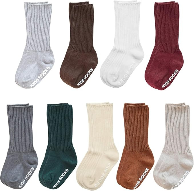 VWU Baby Crew Socks with Grips Unisex Toddler Infant Kids Cotton Tube Socks 0-5T | Amazon (US)