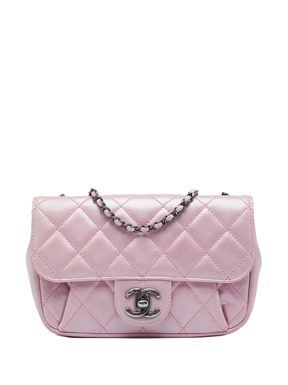 CHANEL Pre-Owned 2015-2016 Mini Quilted Metallic Calfskin Coco Pleats Chain Flap crossbody bag - Pink | Farfetch Global
