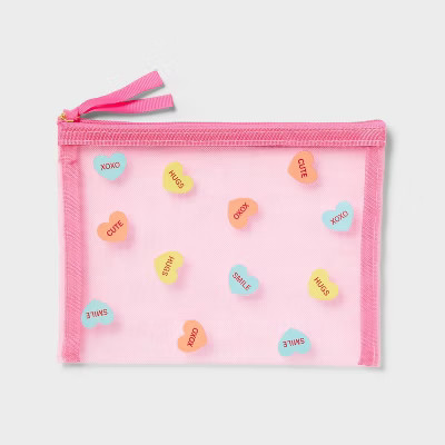 Valentine's Day Mesh Pink Candy Hearts Pencil Pouch - Spritz™ | Target