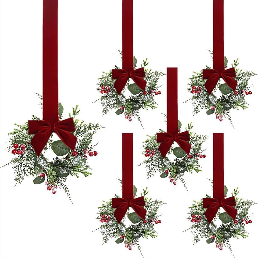 6 Pcs Small Christmas Wreath,Mini Cabinet Wreaths for Kitchen,Artificial Norfolk Pine Candle Ring... | Amazon (CA)