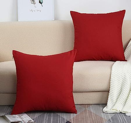 TangDepot Cotton Solid Throw Pillow Covers, 18" x 18" , Deep Red | Amazon (US)