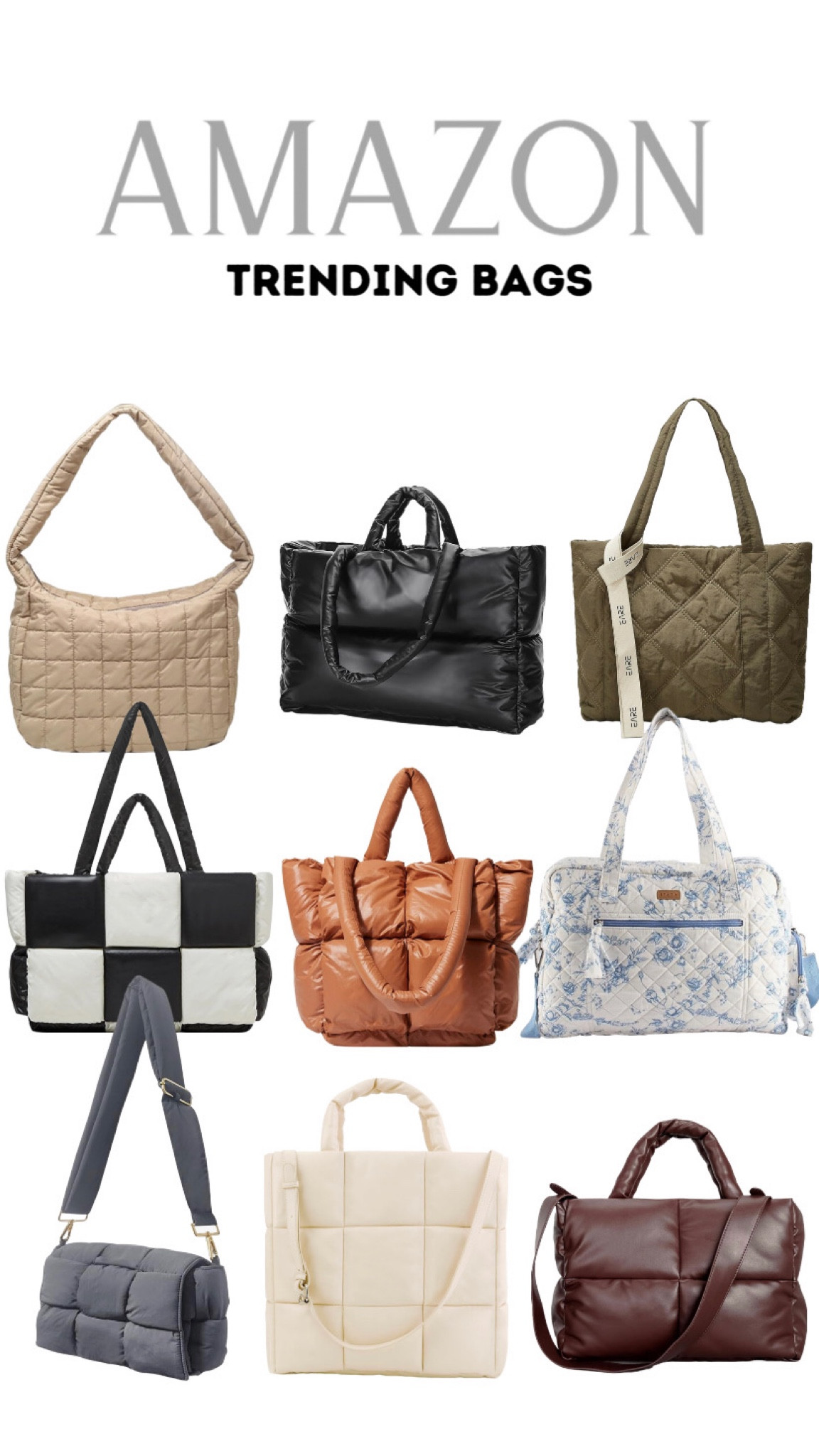 Amazon trending bags. Quilted. Puffer bag. Purse. Best selling .




Amazon fashion. Quilted bag. Trend alert. Budget style. 

#LTKfindsunder50 #LTKSeasonal #LTKitbag
