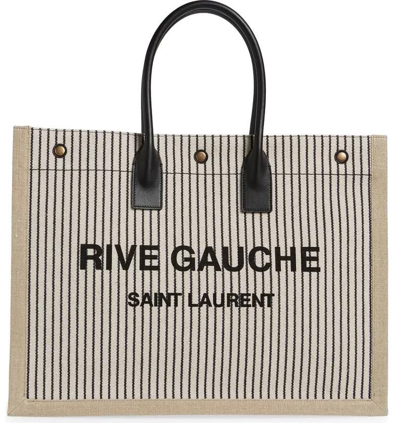 Saint Laurent Large Rive Gauche Logo Stripe Canvas Tote | Nordstrom | Nordstrom