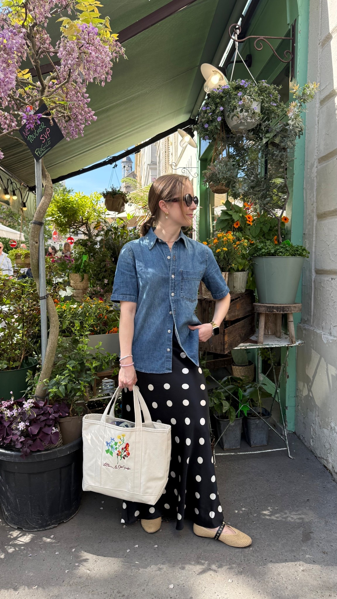 Paris day 1 outfit 
Washable silk maxi skirt quince size small
2x small denim shirt runs very large size down 
10k step tested woven flats size 7


#LTKSaleAlert #LTKPetite #LTKootd