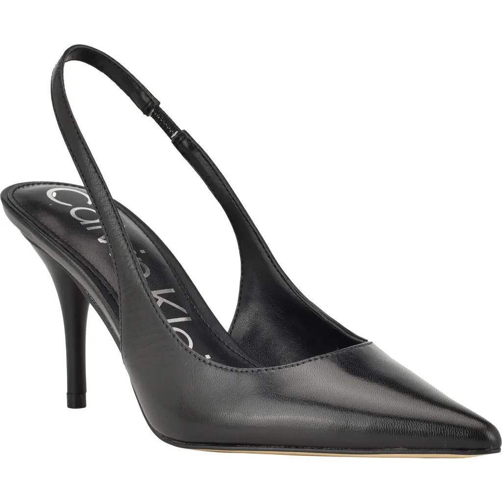Calvin Klein Cinola Slingback Pointed Toe Pump in Black Leather at Nordstrom, Size 7.5 | Nordstrom