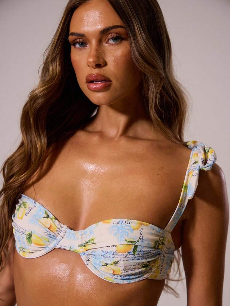 MUSERA Underwired Tie Shoulder Fruit Print Bikini Top Only Swim Beach Beachwear Summer Cute Vacat... | SHEIN