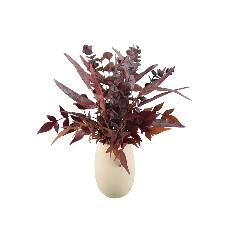 Better Homes and Gardens 17.5"H Artificial Fall Leaves & Euc Mix in 7"H Cream Ceramic Vase Made f... | Walmart (US)