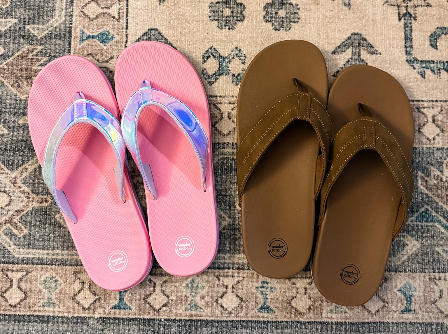 I picked up these flip flops from Walmart in the kids section but they are for me! I got a size 5/6 in the pink pair and 6 in the brown pair, and I usually wear a size 7 women’s. They are both a little big and would probably work for women’s size 7.5-8. Overall I love them and the price is better than I saw on adult sandals!

#LTKshoecrush #LTKkids #LTKFind