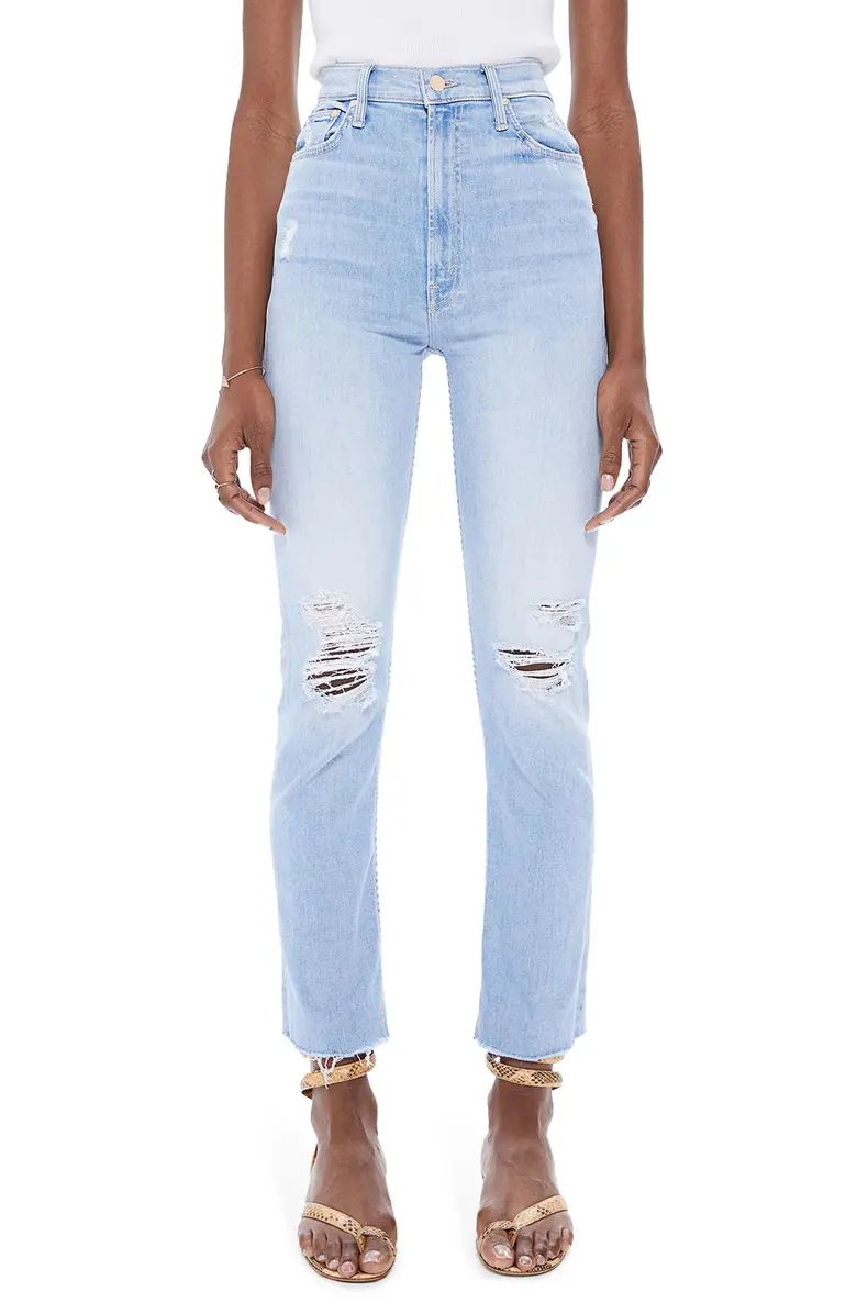 MOTHER Rider High Waist Ripped Fray Hem Ankle Jeans | Nordstrom | Nordstrom