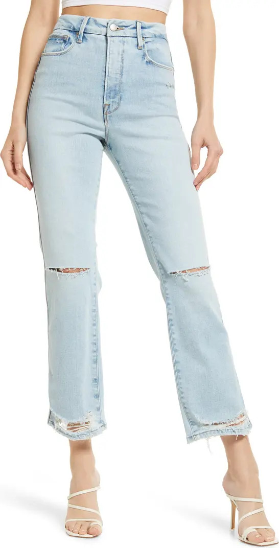Good American Good Curve High Waist Distressed Straight Leg Jeans | Nordstrom | Nordstrom
