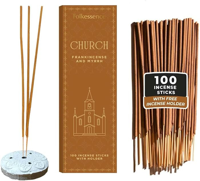 Folkulture Church Incense Sticks | Set of 100 Insence-Sticks with Holder for Relaxation | Frankin... | Amazon (US)