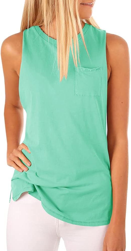 Women's High Neck Tank Top Sleeveless Blouse Plain T Shirts Pocket Cami Summer Tops | Amazon (US)