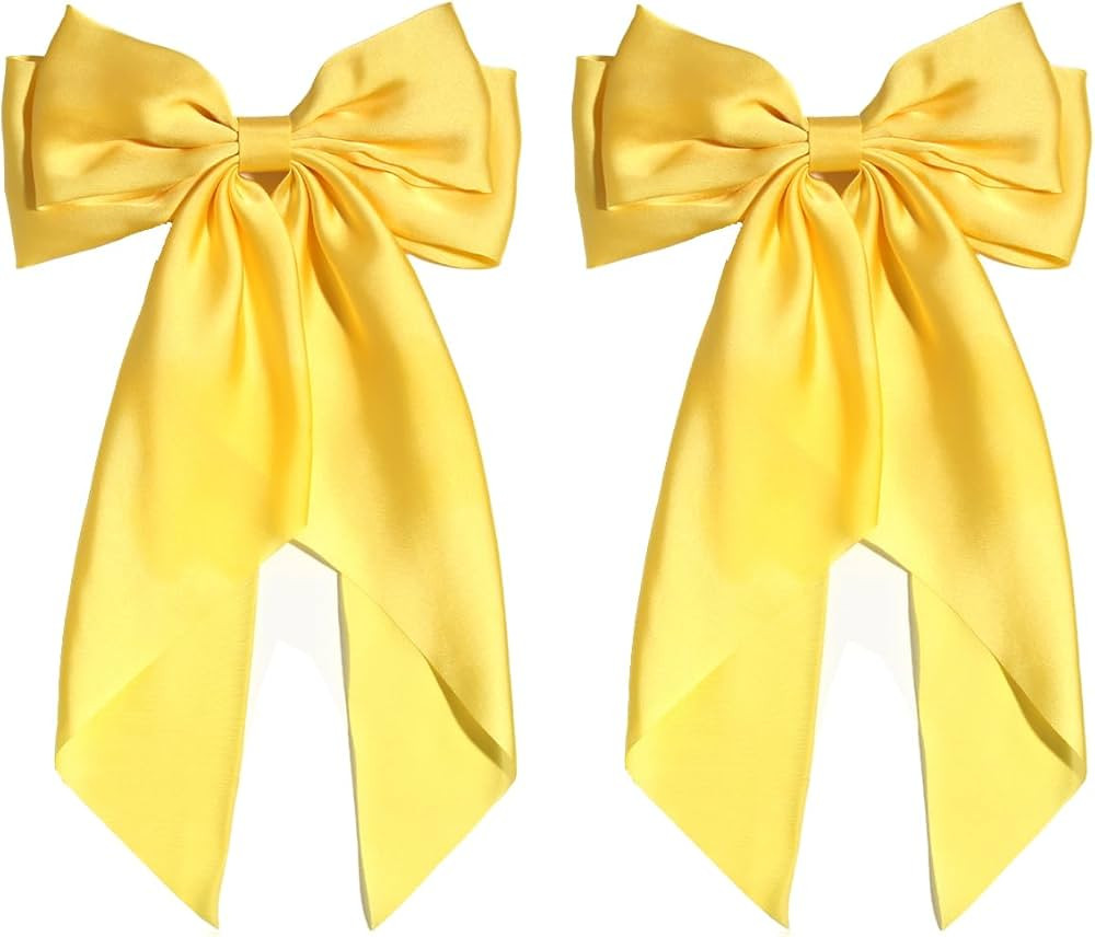 SUSULU Hair Bows for Women,Yellow Bow Hair Clips for Girl Hair Bows Barrette Metal Clips Long Rib... | Amazon (US)