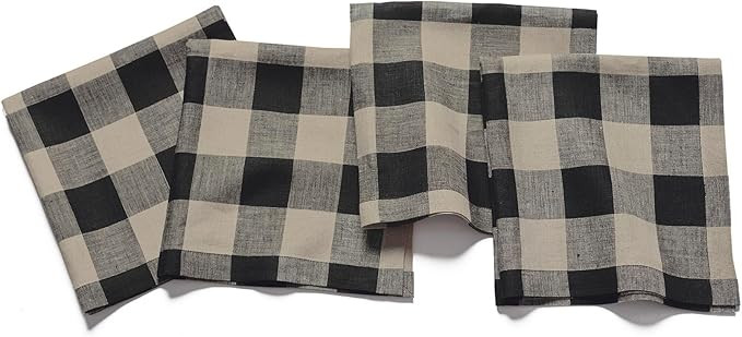 Solino Home Buffalo Check Linen Napkins Set of 4 – Natural and Black Plaid Napkins for Fall, Ha... | Amazon (US)