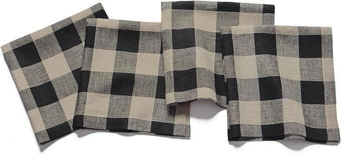 Solino Home Buffalo Check Linen Napkins Set of 4 – Natural and Black Plaid Napkins for Fall, Ha... | Amazon (US)