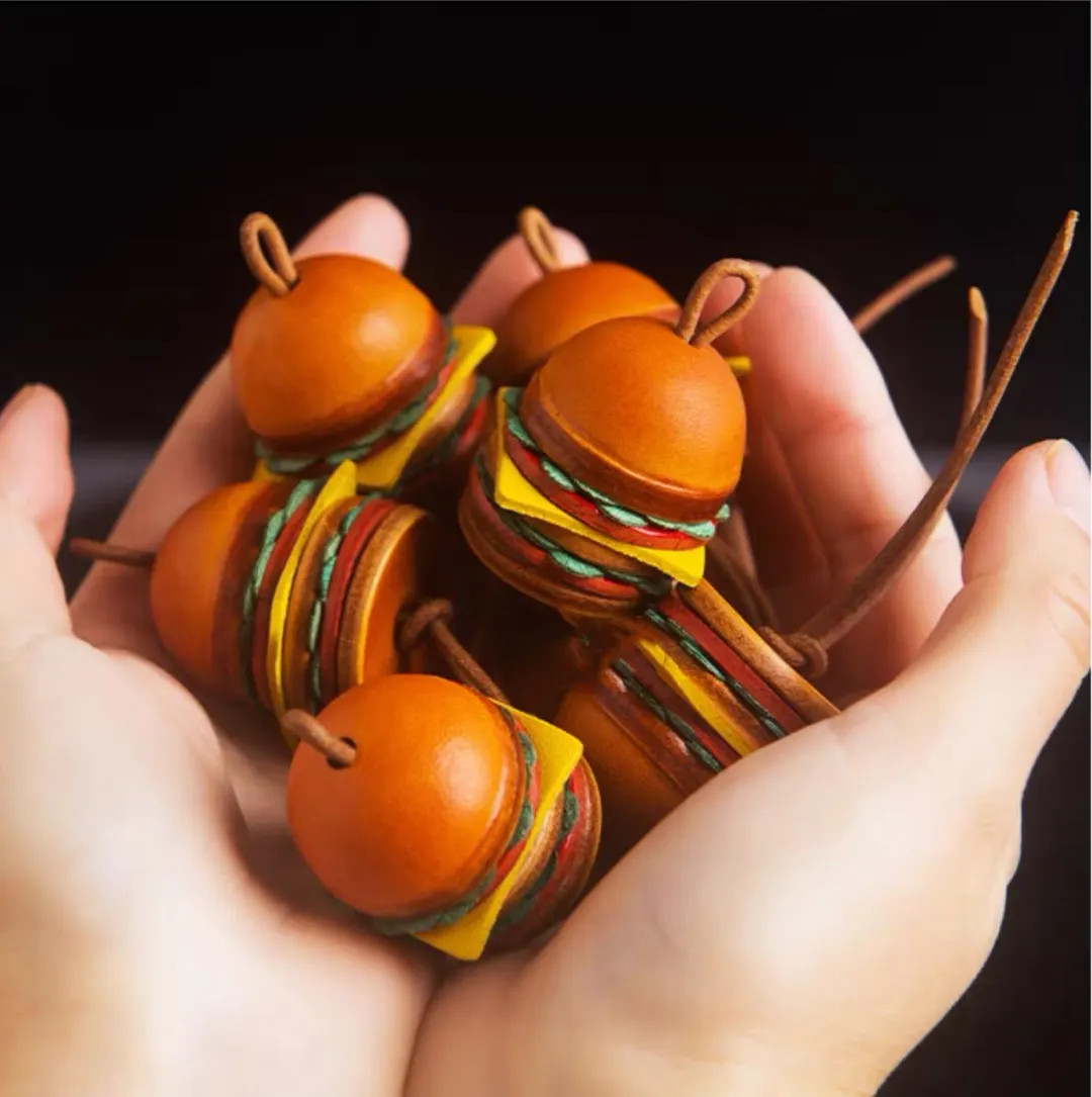 Genuine Leather Handmade hamburger keychain bagcharms- mini Cute Cheeseburger - hamburger  Car Ha... | Etsy (US)