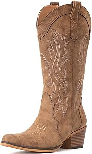 IUV Cowboy Boots For Women Western Cowgirl Boots with Chunky Heel Mid Calf Snip Toe Ideal for low... | Amazon (US)