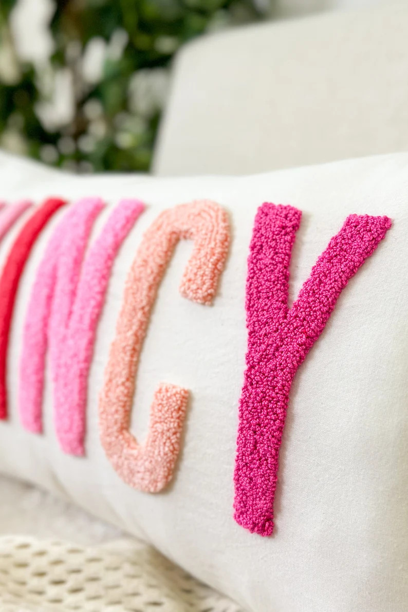 Personalized Baby Girl Room Name Pillow Cover, Baby Girl Nursery Pillow, Punch Needle, Girl Kid G... | Etsy (US)