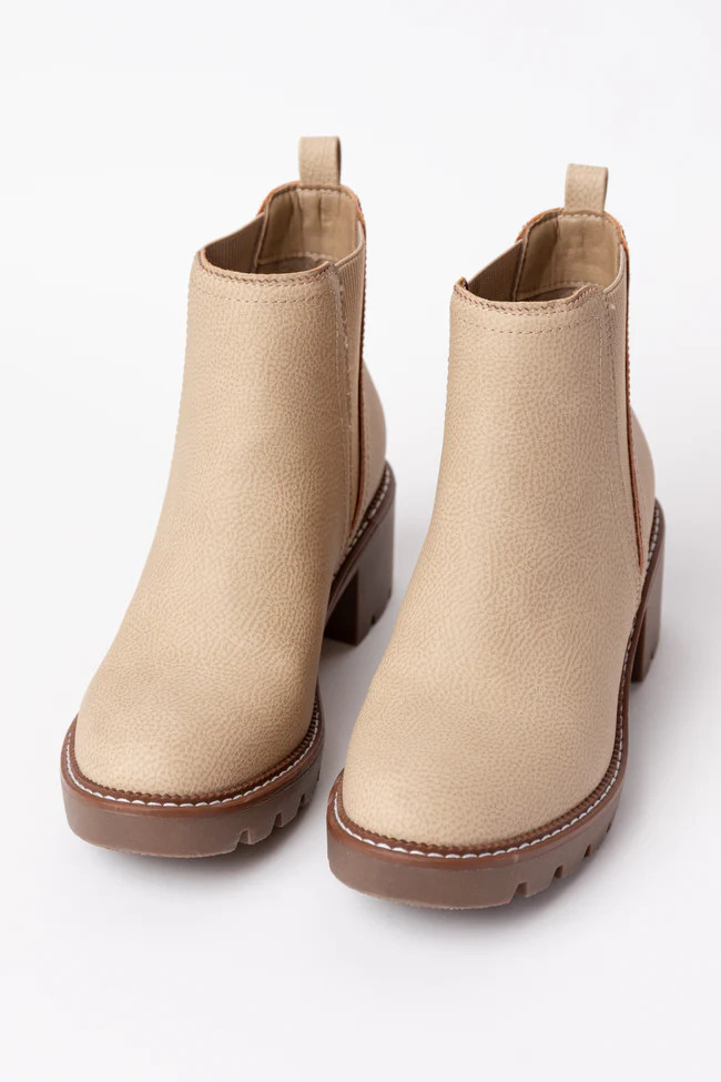 Paula Side Gore Tan Booties | Pink Lily