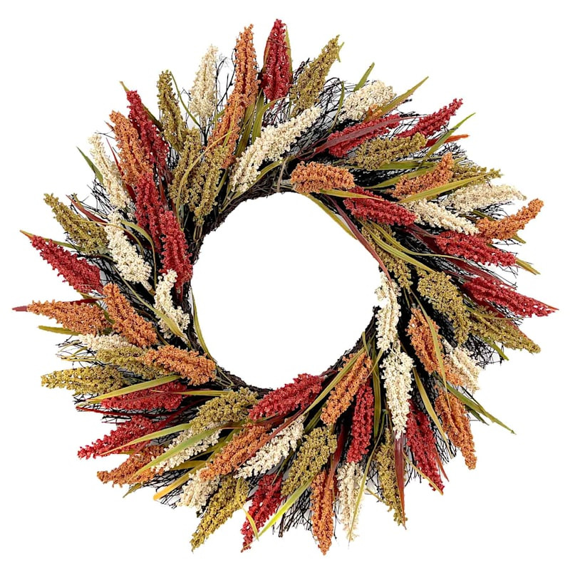 Maroon & Orange Heather Wreath, 22" | At Home