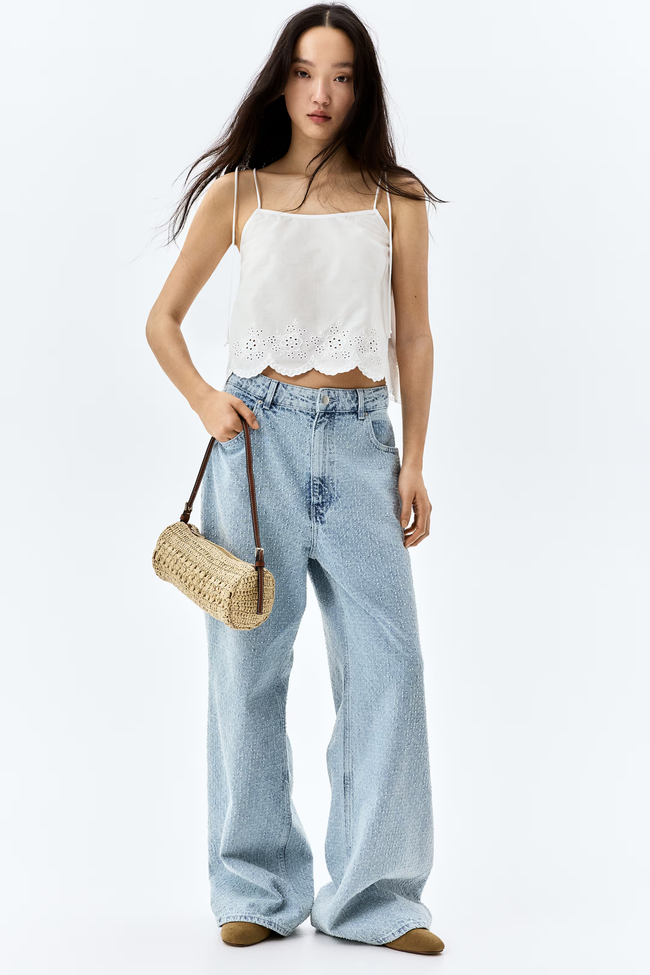 Embroidered Top with Tie Shoulder Straps | H&M (US + CA)