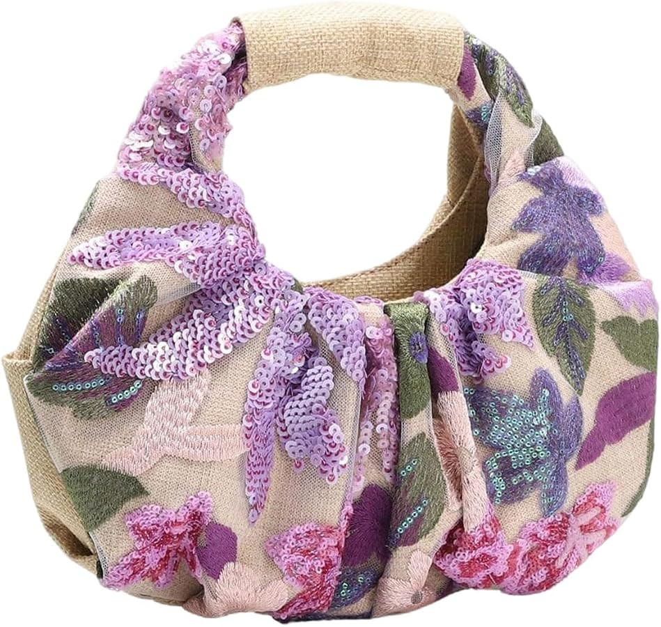 Verdusa Women's Sequin Floral Embroidery Evening Beaded Bags Magnet Top Handle Handbag Party Purs... | Amazon (US)