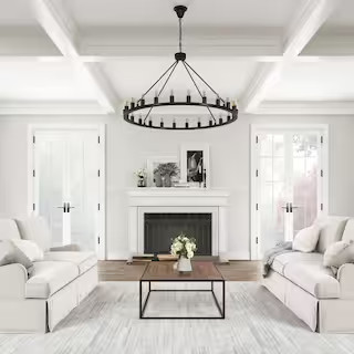 Industrial 24-Light Vintage Black Wagon Wheel Chandelier | The Home Depot